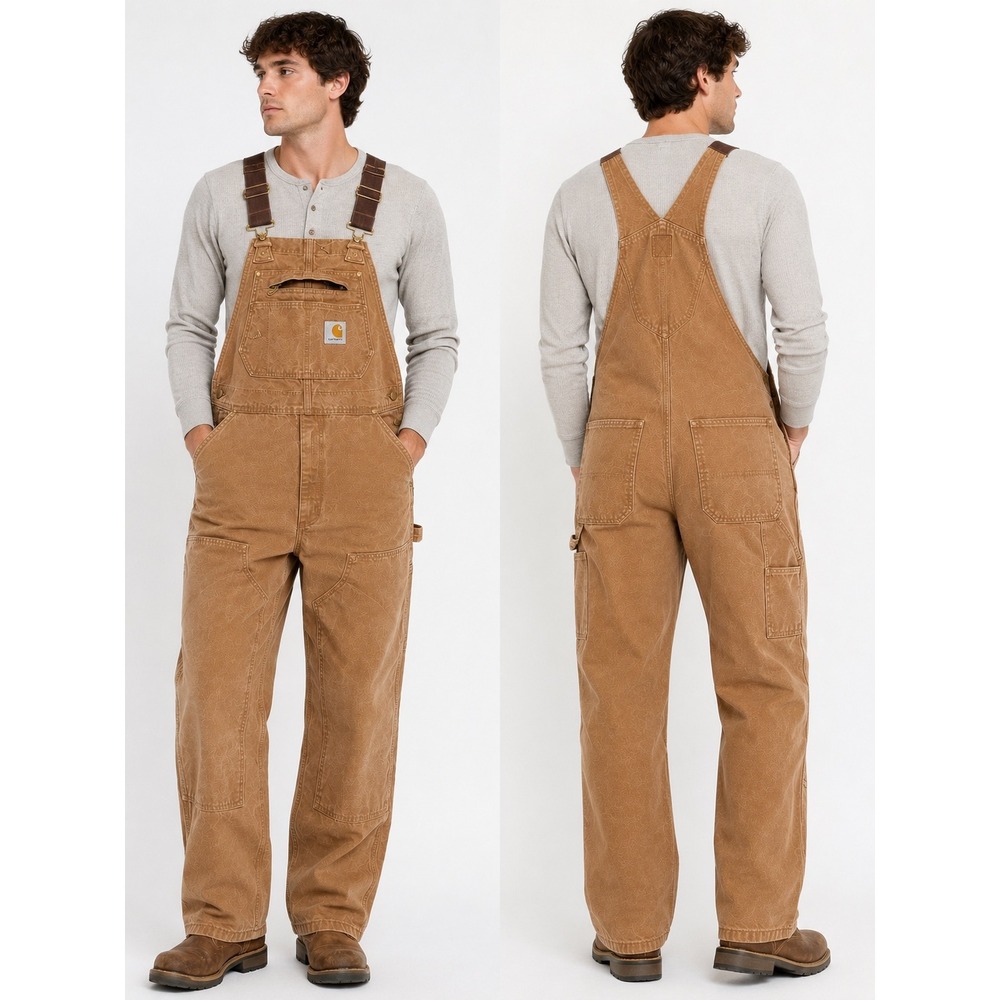 Carhartt Brown Duck Canvas Bib Overalls Double Knee Mens Carpenter Dungarees XXL
